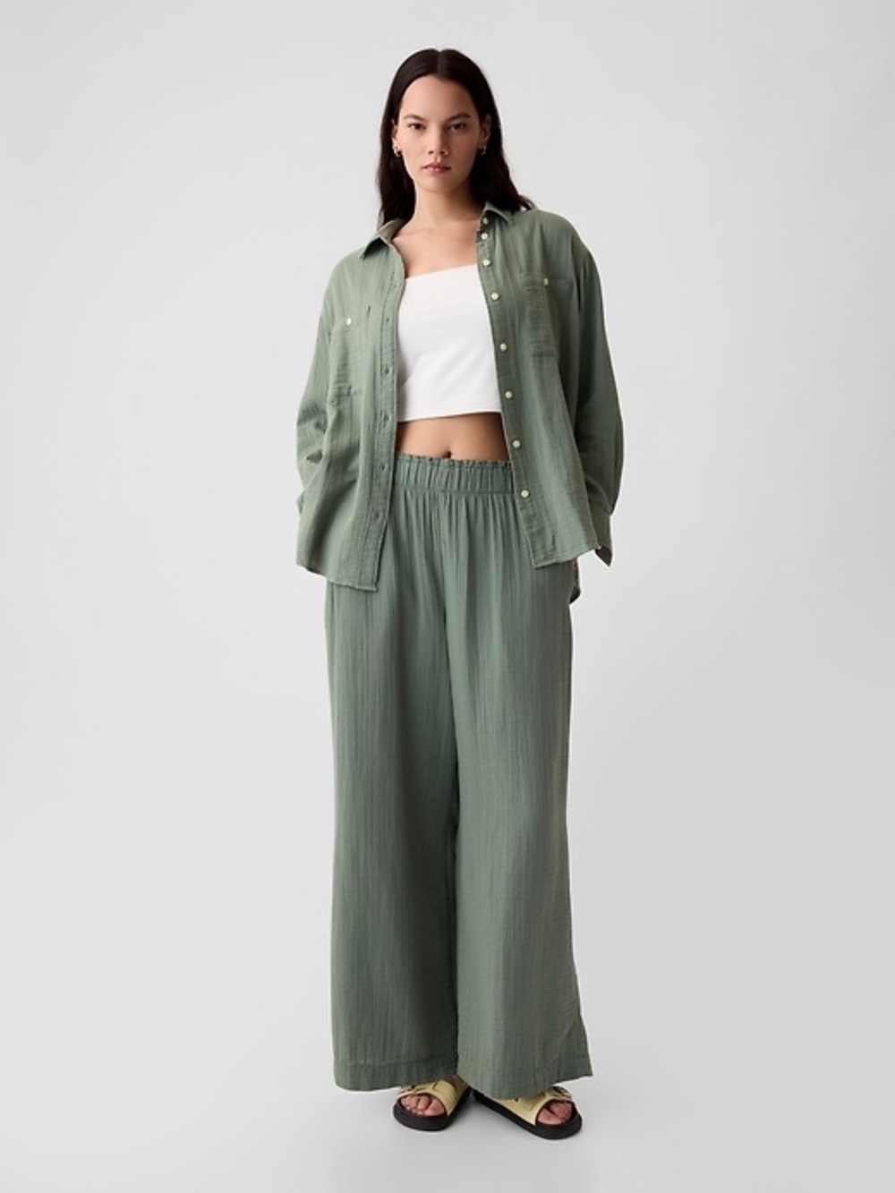GAP Green Wide Leg Casual Gauze Crinkle Lounge Pants Medium